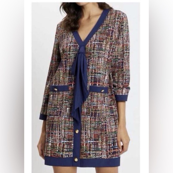 NWT! Jude Connally Beatrice Printed Tweed Ponte Dress Size XL